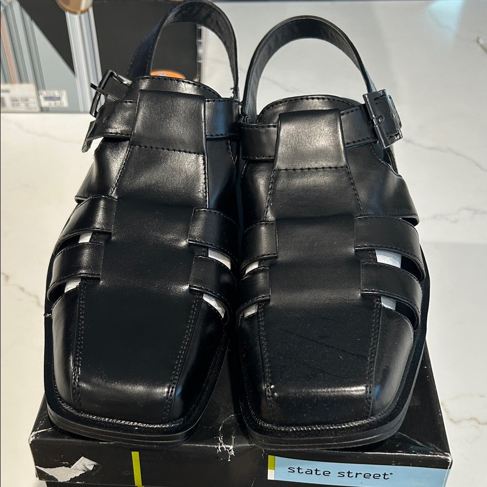 State Street Black Men's Leather Sandals